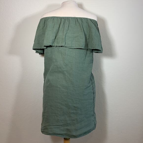 The Impeccable Pig Off the Shoulder Mint/Seafoam Linen Ruffle Dress Women Small - Picture 4 of 6